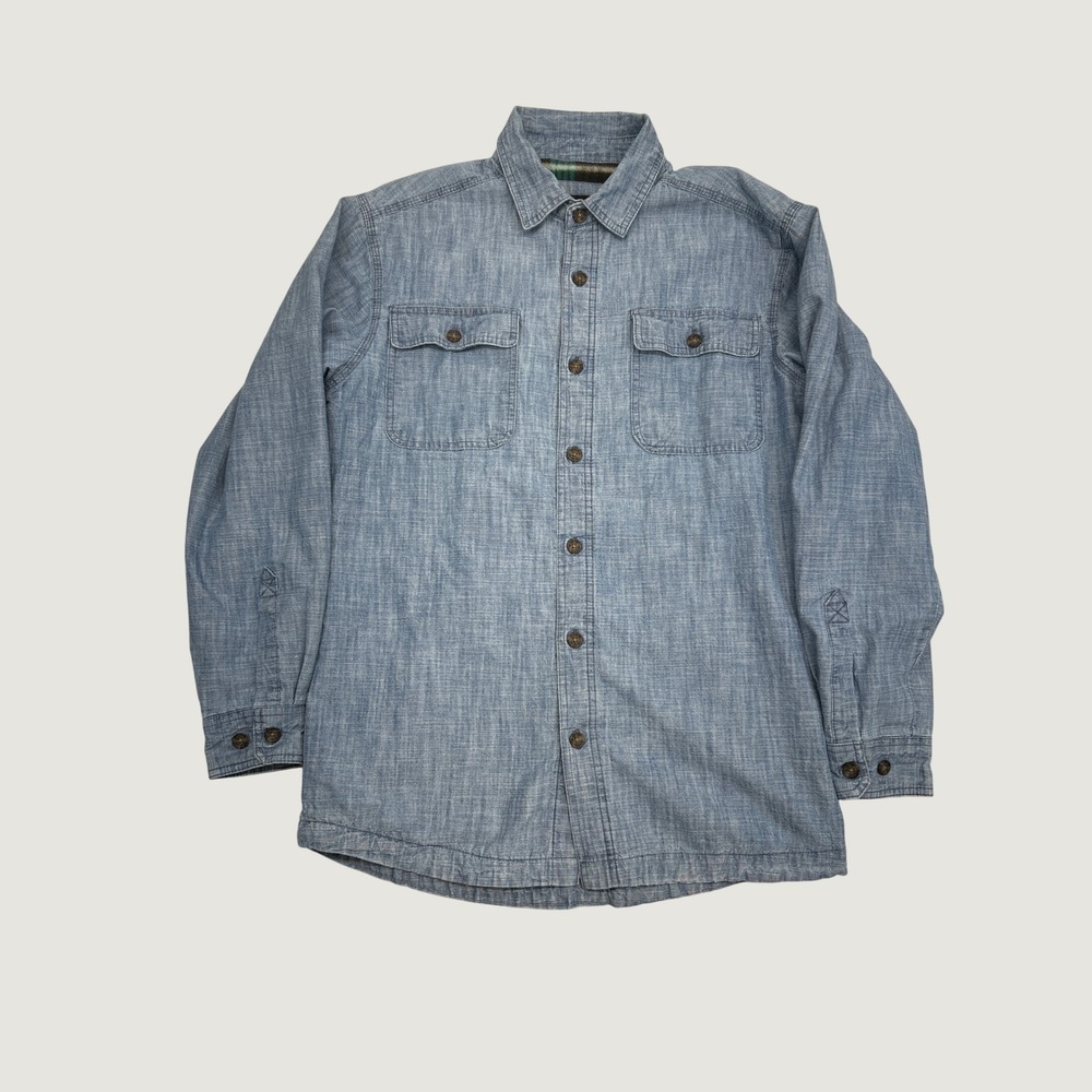 Flannel Lined Chambray Button Down Shirt Men M Blue Canyon Guide Outfitters